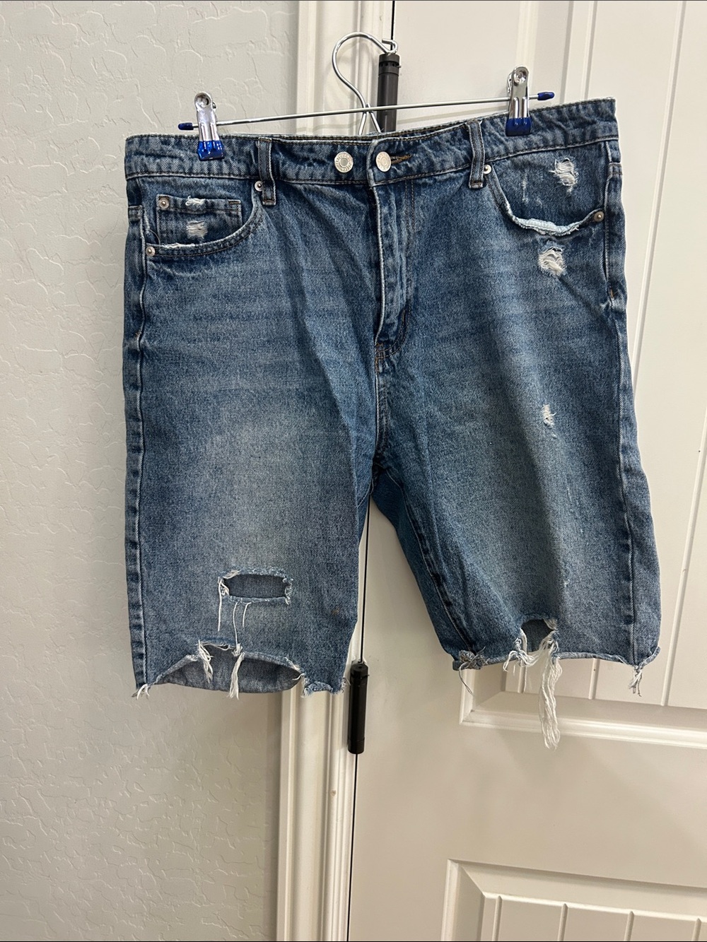 TNR Jeans for Bohme:   Distressed Blue Denim Bermuda Shorts